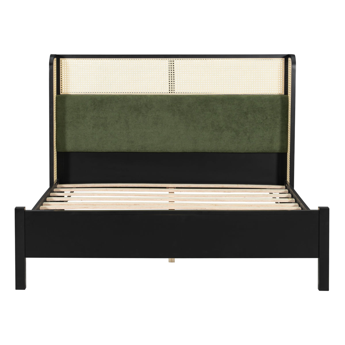 Queen Size Bed Frame with Green Upholstered Headboard