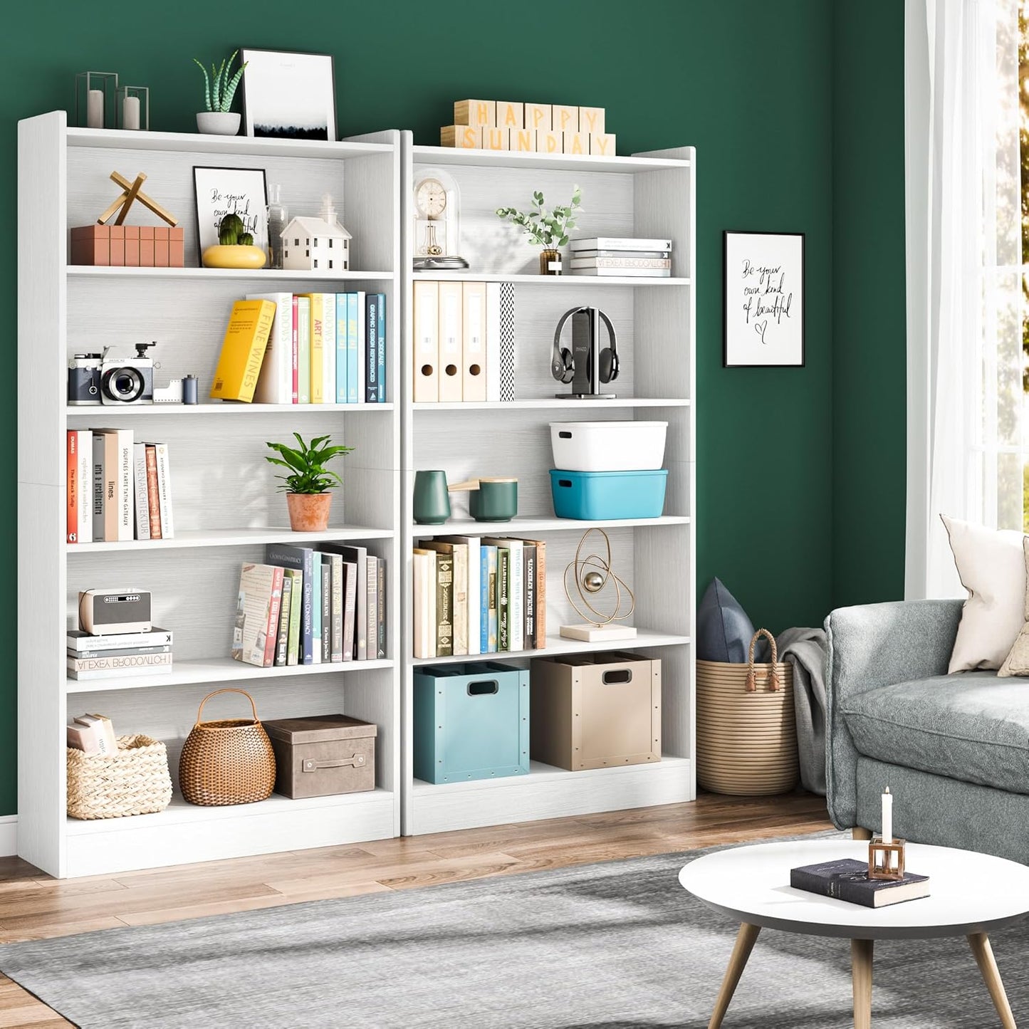 70.87" 6-Tier Modern White Library Bookshelf