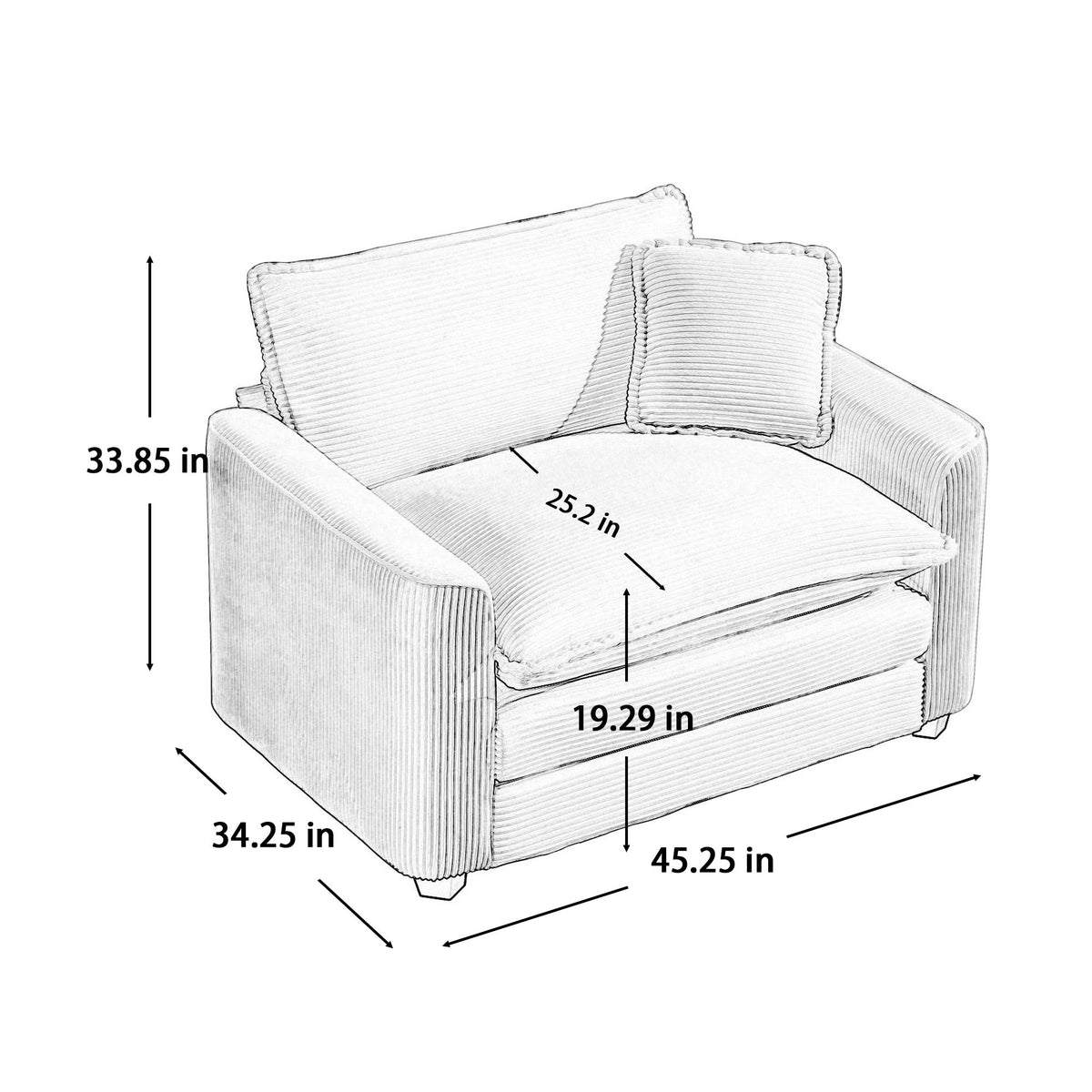 Green Corduroy Fabric Comfortable Single Chair Deep Seat Sofa