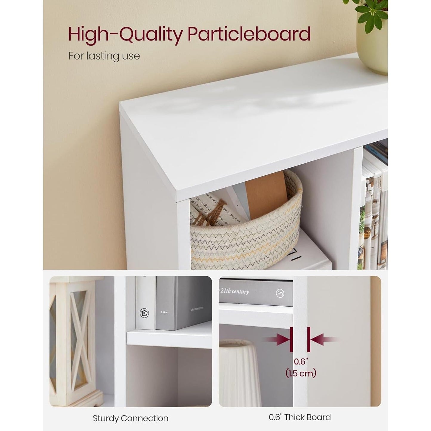 White 7 Compartment Bookcase Shelving Unit For Living Room And Home Office