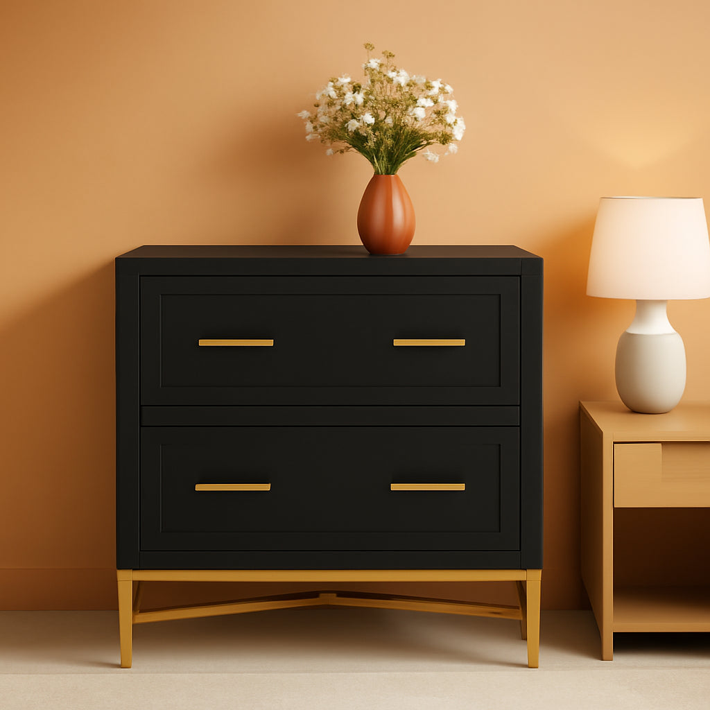 Black Gold 2 Drawer Lateral File Cabinet For Home Office