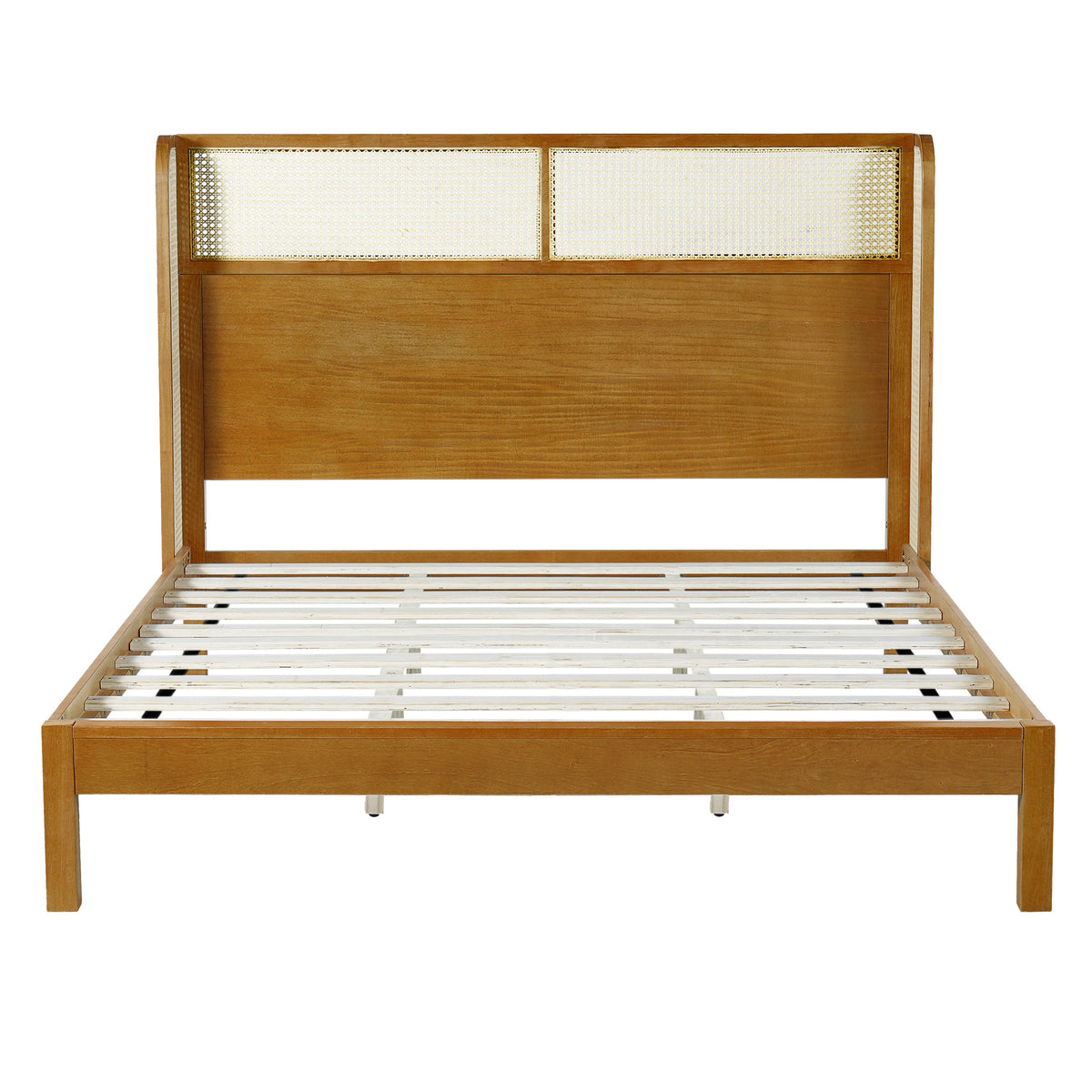 Premium Rubber Wood Platform Bed Frame, King Bed Frame with Headboard