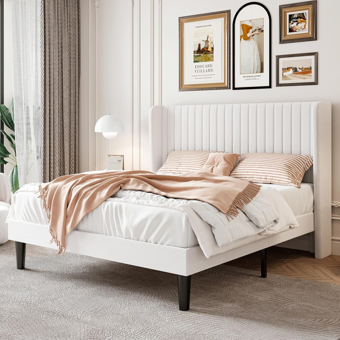 Velvet Upholstered Full Bed Frame With Wingback Headboard