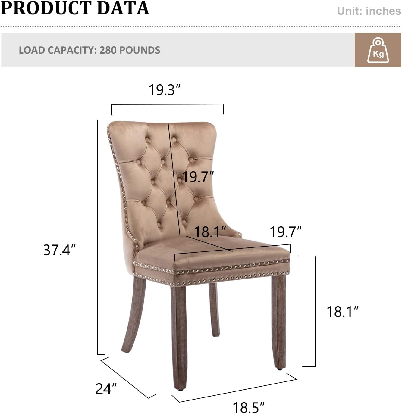 Khaki Velvet Dining Chairs Set of 4 With Button Back