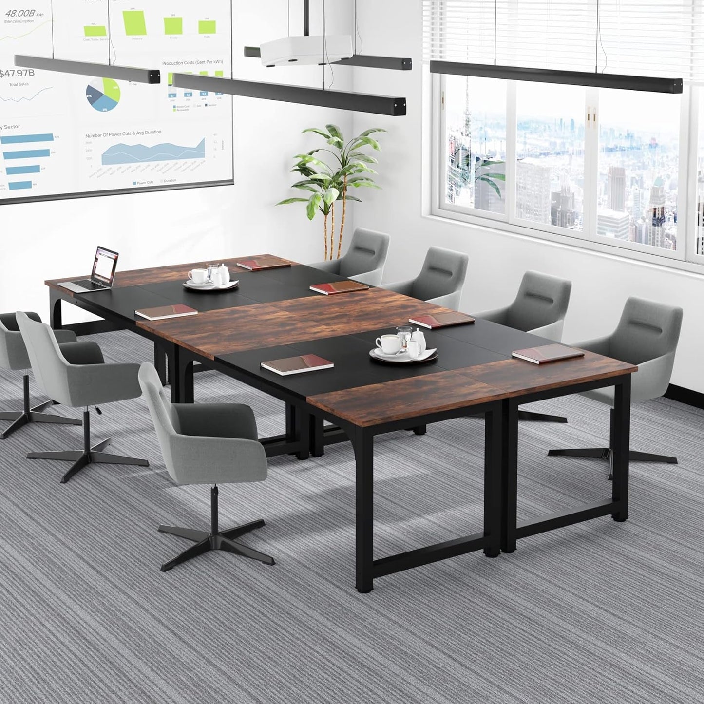 63 Inch Executive Desk Two Tone Brown Black Heavy Duty Frame