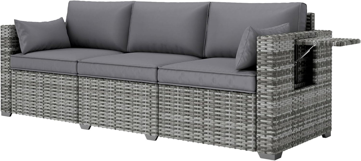 Three Seater Wicker Sofa with Side Tray Tables