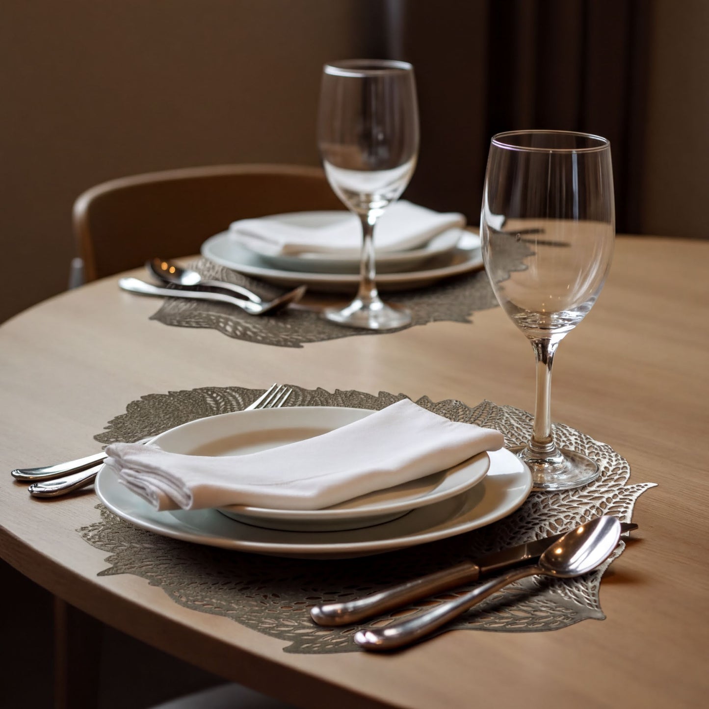 Vinyl Placemats Set - Leaf Cut Out Gold Table Mats, Heat Resistant & Non Slip