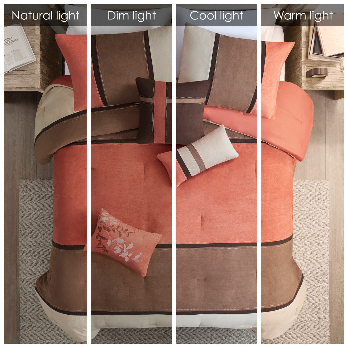 7 Piece Faux Suede Comforter Set - Coral Cal King