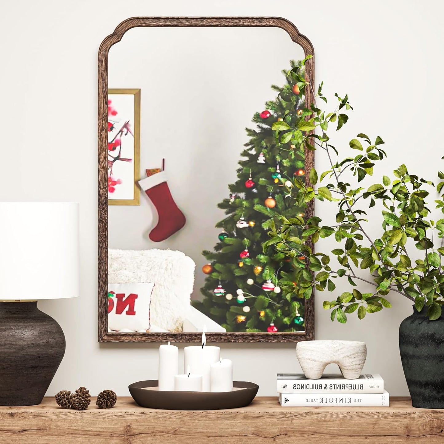 24 X 36 Solid Wood Bathroom Mirror Rustic Brown Frame For Living Room Bedroom Vanity