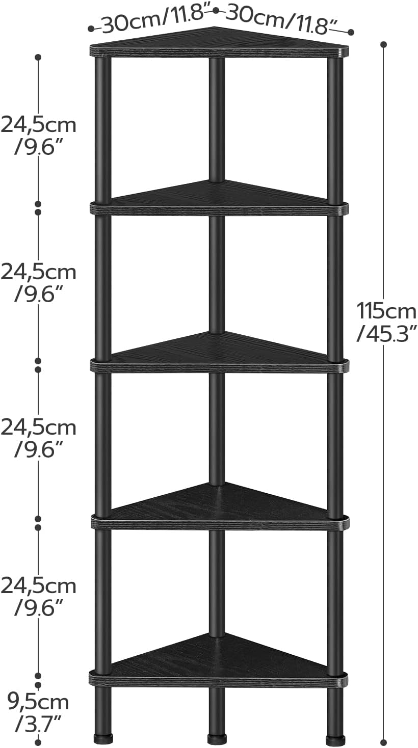 Industrial 5 Tier Corner Shelf Stand Black Metal Frame