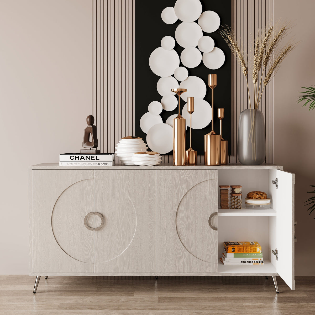 Modern Lacquered 4 Door Wooden Cabinet Sideboard