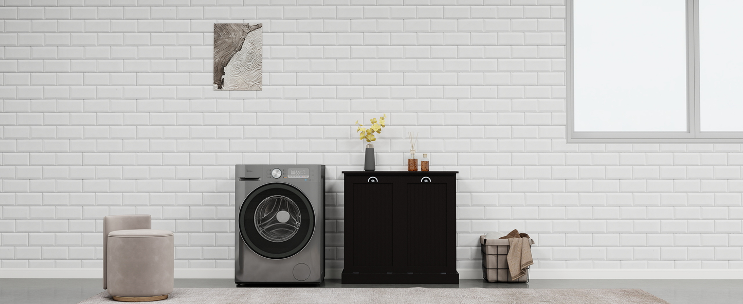 Two-Compartment Tilt-Out Laundry Sorter Cabinet-Black
