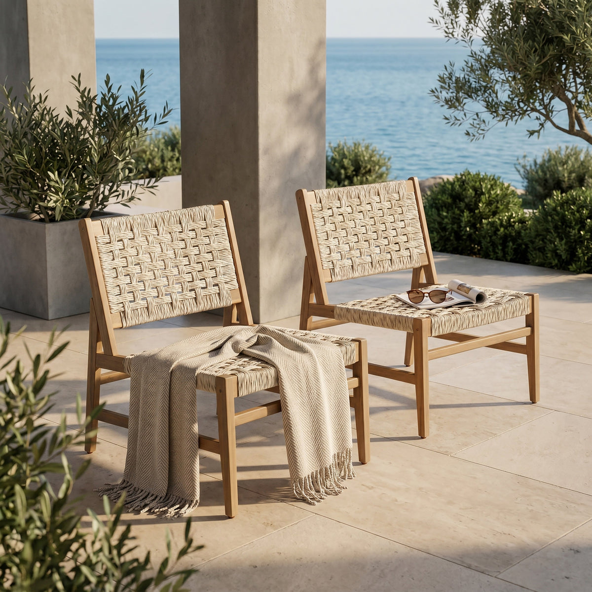Noreen Club Chair Acacia Wood and Wicker Woven