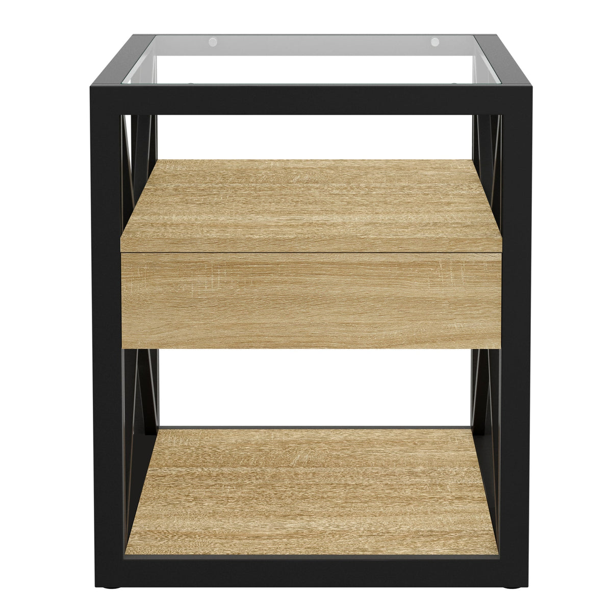 Modern End Table with Drawer - Nightstand for Bedroom & Living Room