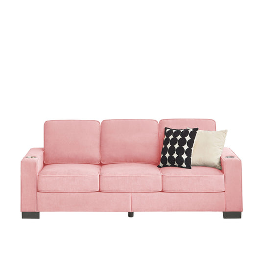 Modern Snowfleece Fabric 3 Seater Sofa With Cup Holder