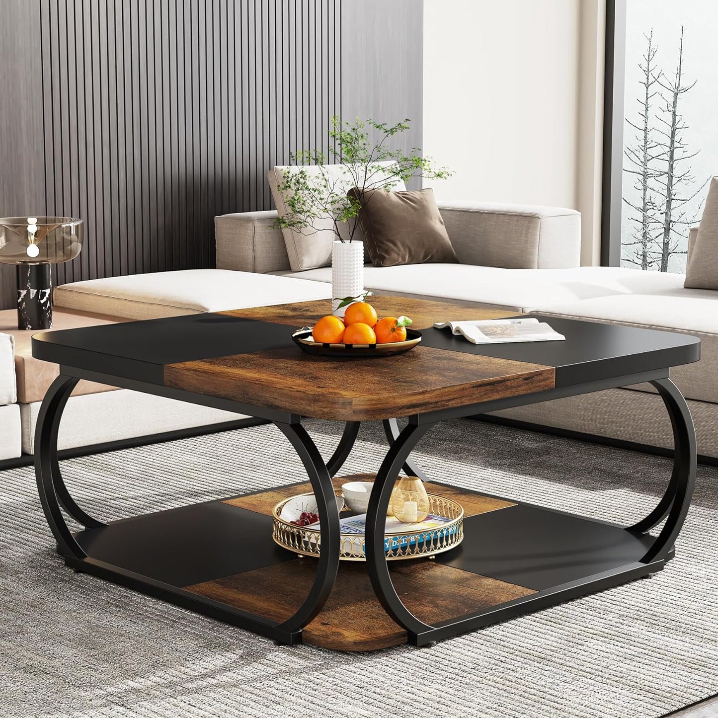 39” Square Coffee Table with Storage Shelf