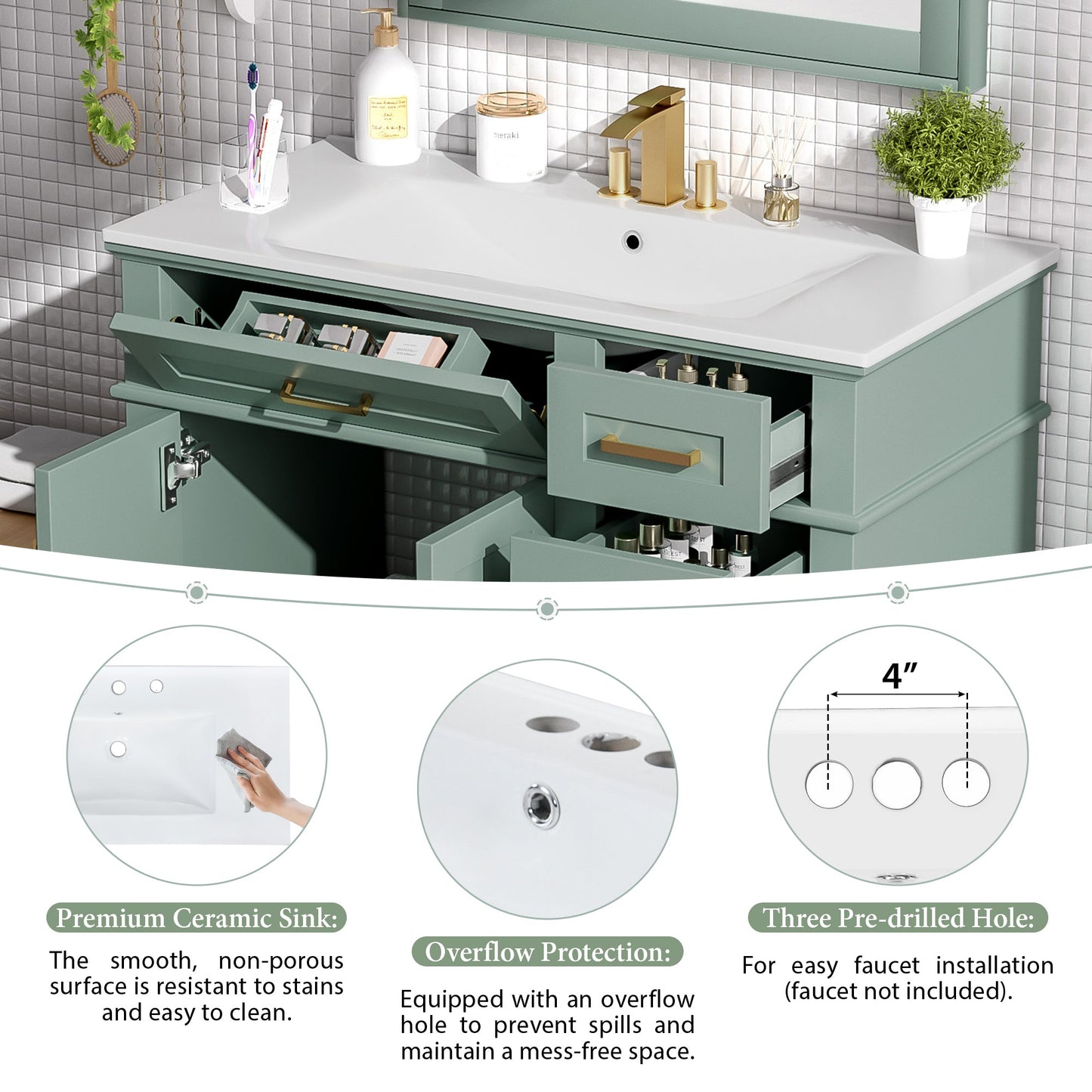 36" Light Green Modern Bathroom Vanity