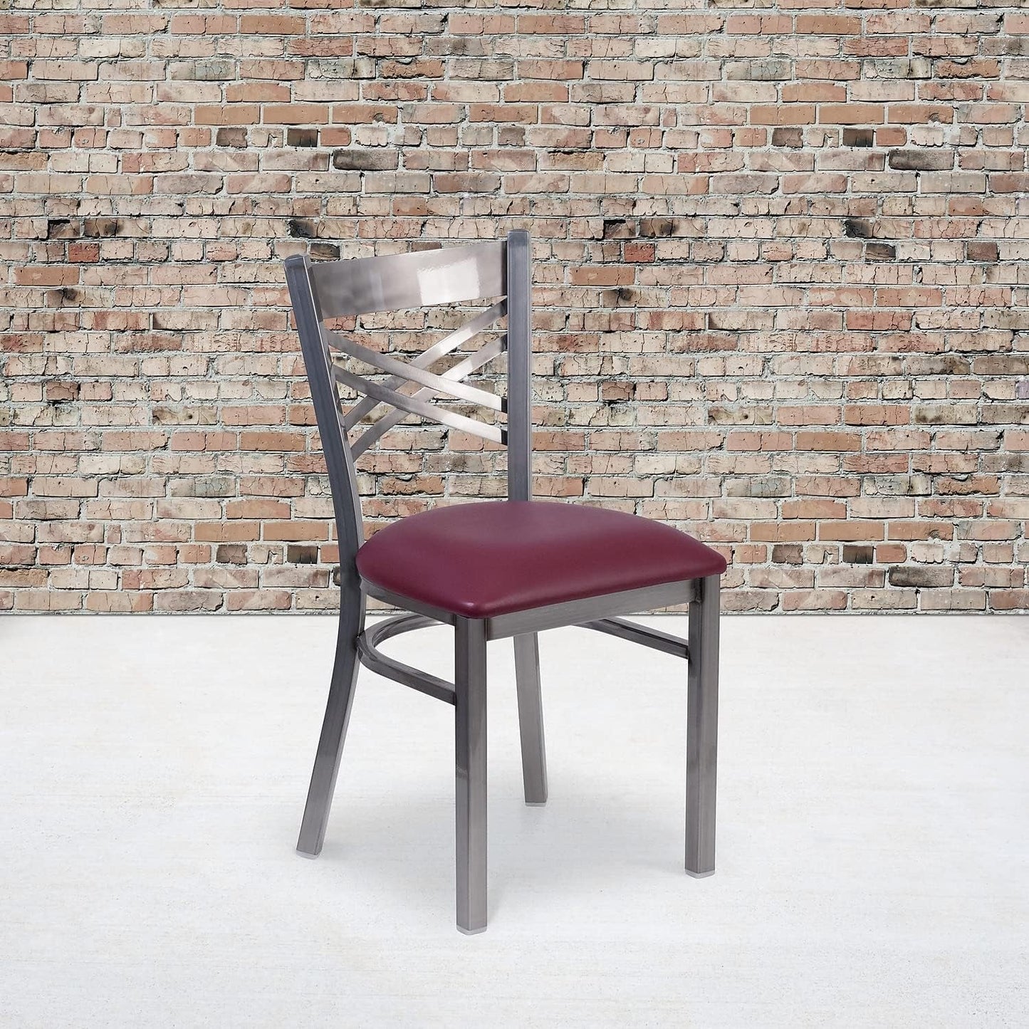 Two Pack Hercules Burgundy Vinyl X Back Metal Dining Chairs For Restaurant Bar And Home Use