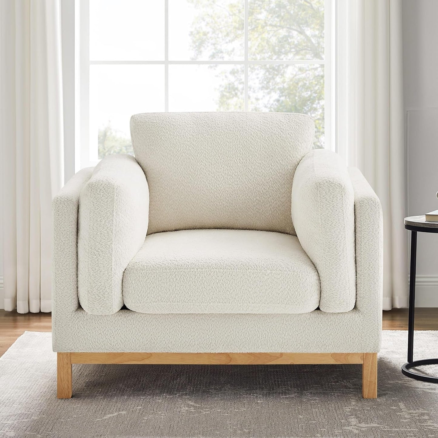 Beige 41.34 Inches Boucle Upholstered Accent Chair