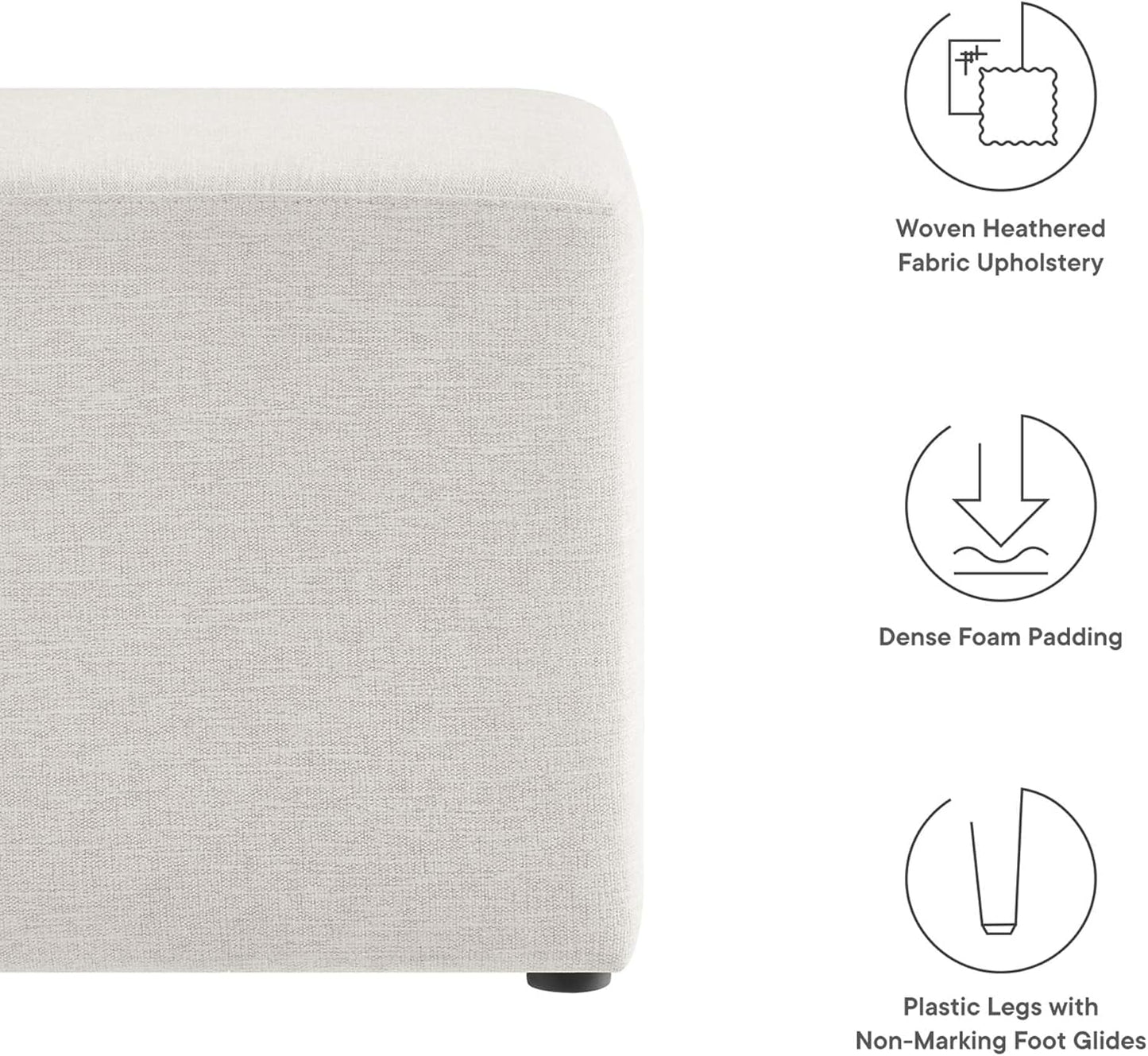 Callum 17 Inch Ivory Square Hand crafted Textured Woven Ottoman