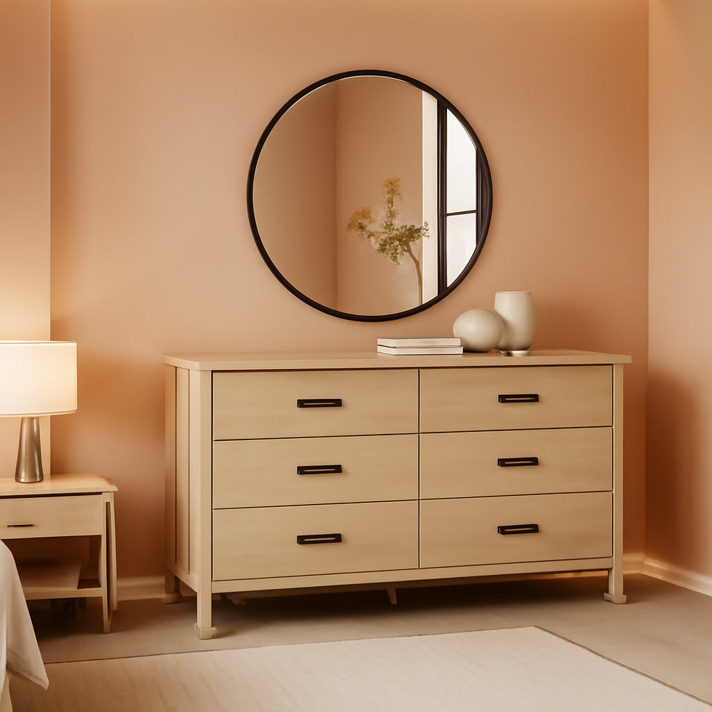Light Brown Six Drawer Dresser For Bedroom Storage