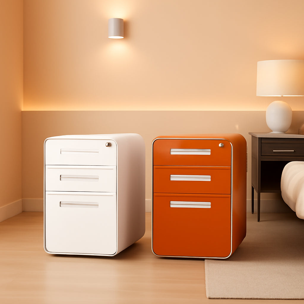 White Filing Cabinet With Lock And Wheels For Office