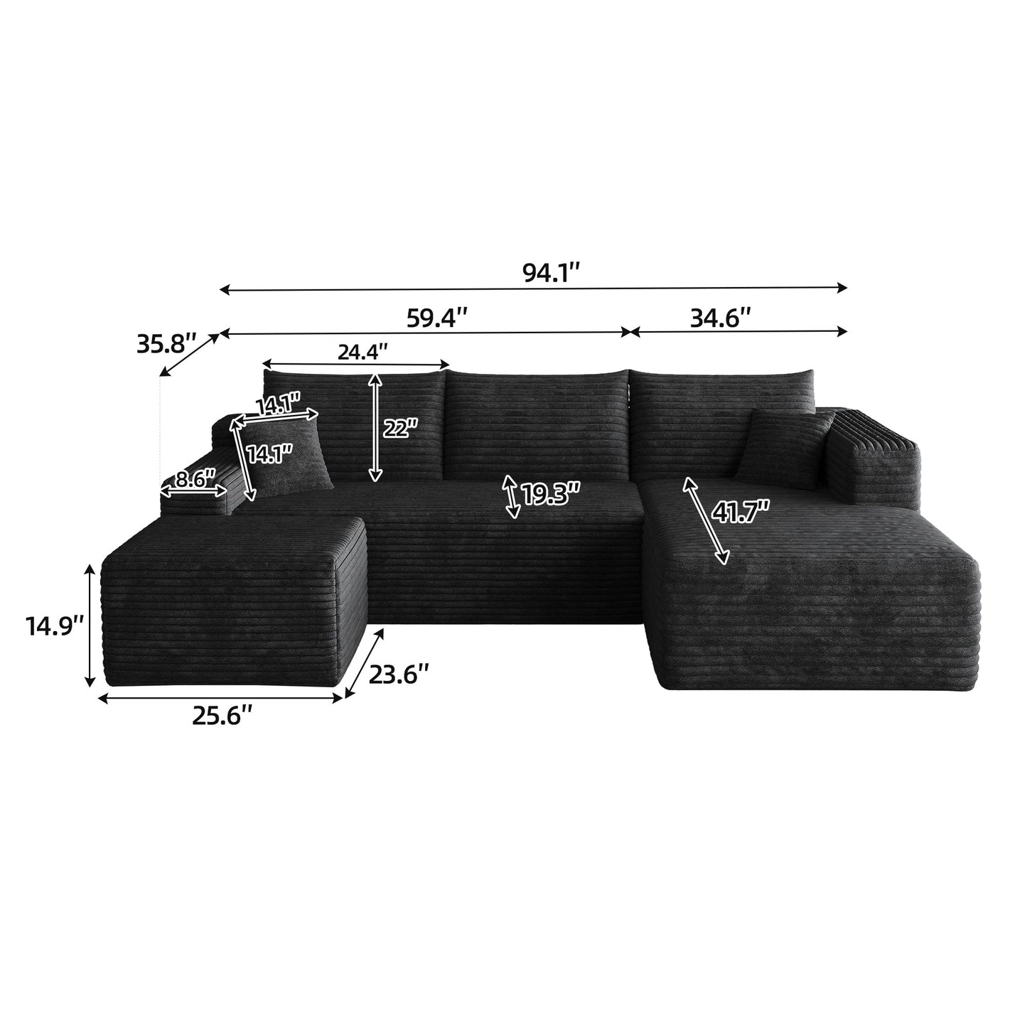 95" Cloud Sectional Sofa with Ottoman