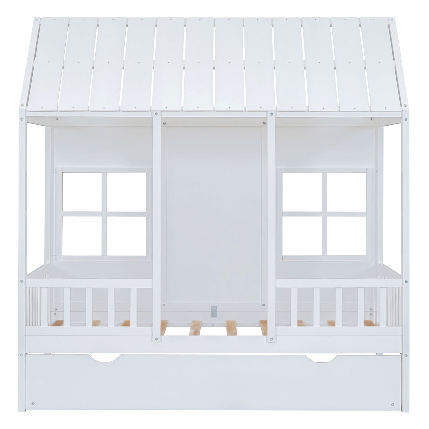 Twin Size Wood House Bed With Twin Size Trundle, Wooden Daybed, White