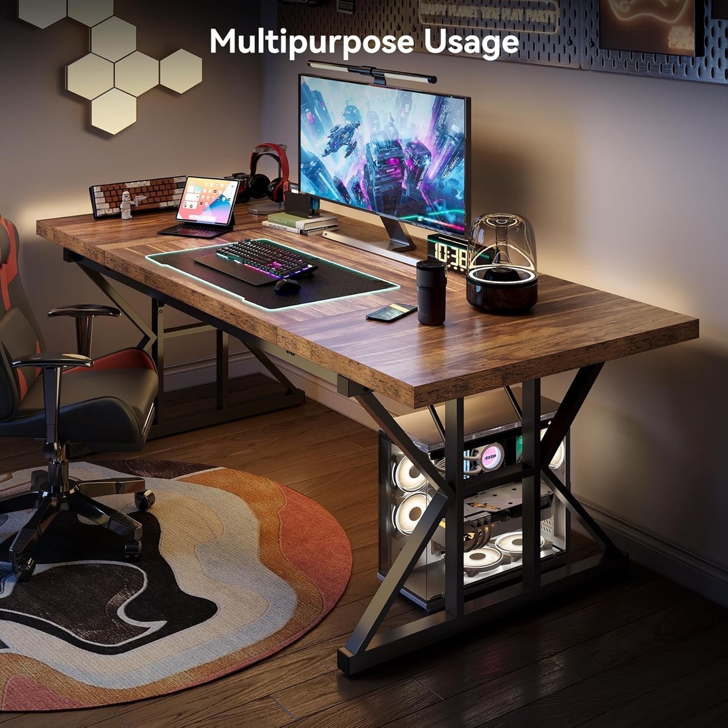 70.8 Inch Modern Executive Desk Brown Black Wood Office