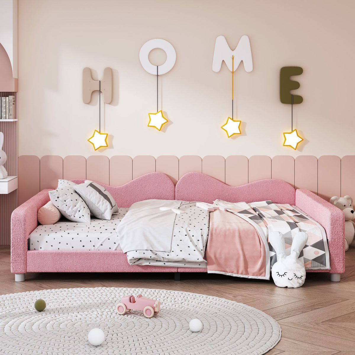 Full Size Upholstered Daybed with Cloud-Shaped Backrest