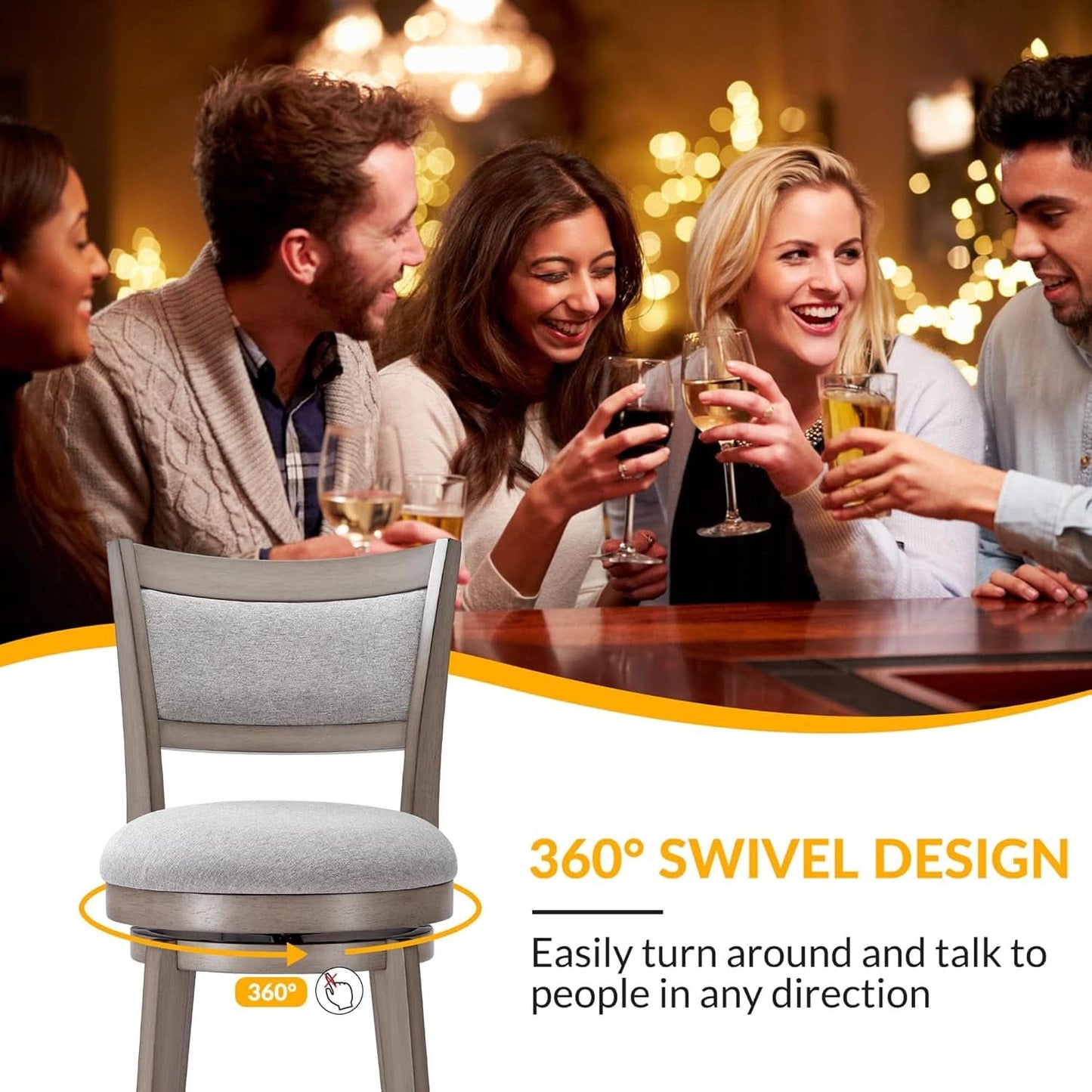 High Back Swivel Bar Stools Set of Two