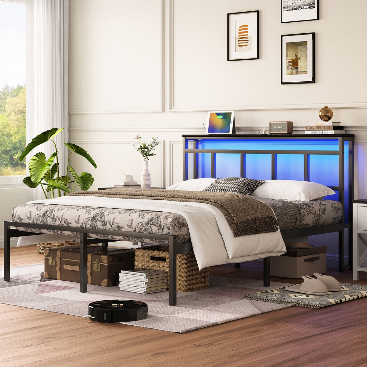14 Inch Queen Bed Frame with Storage Headboard