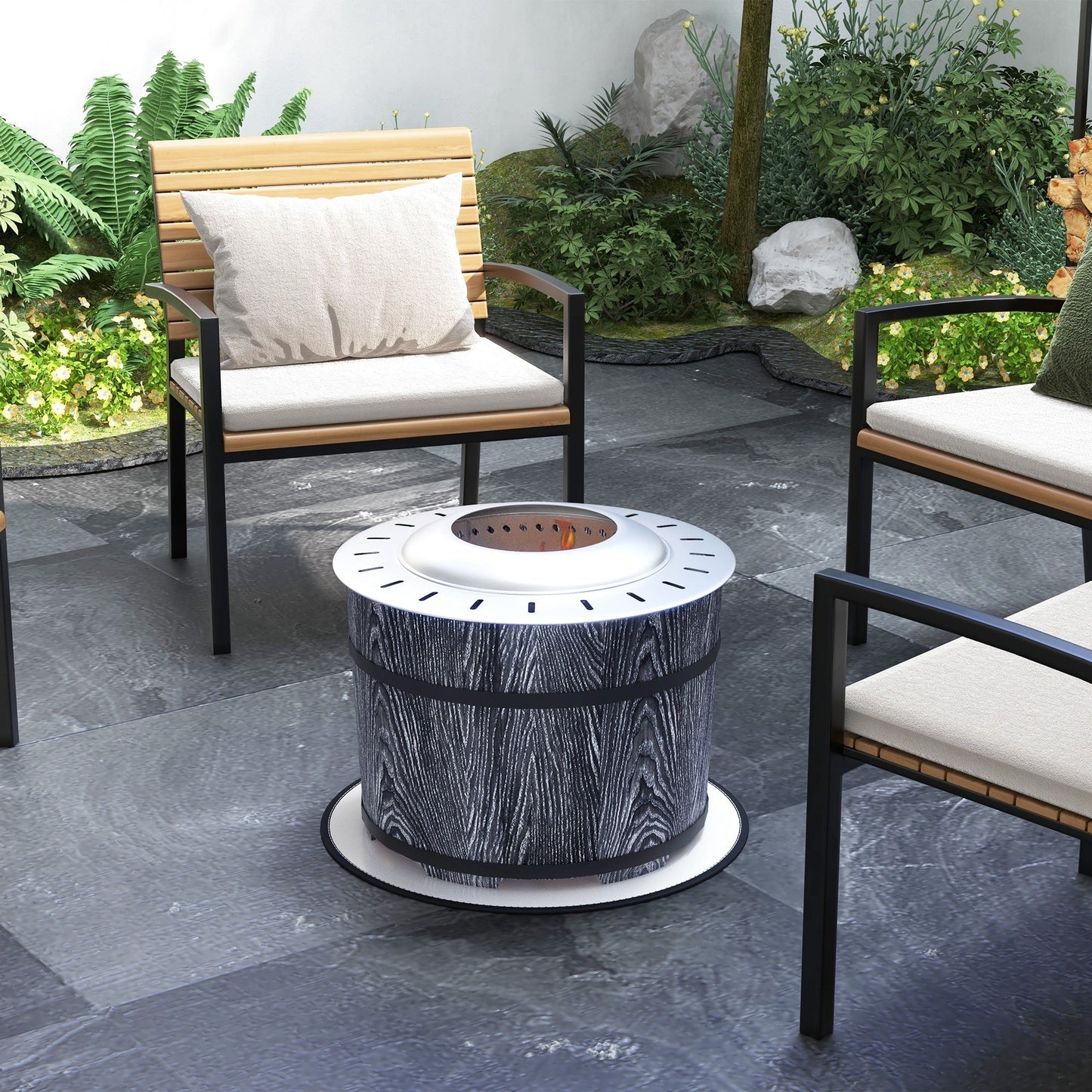 Smokeless Fire Pit with Fireproof Mat, 20' Barrel Style Portable Wood Burning Firepit