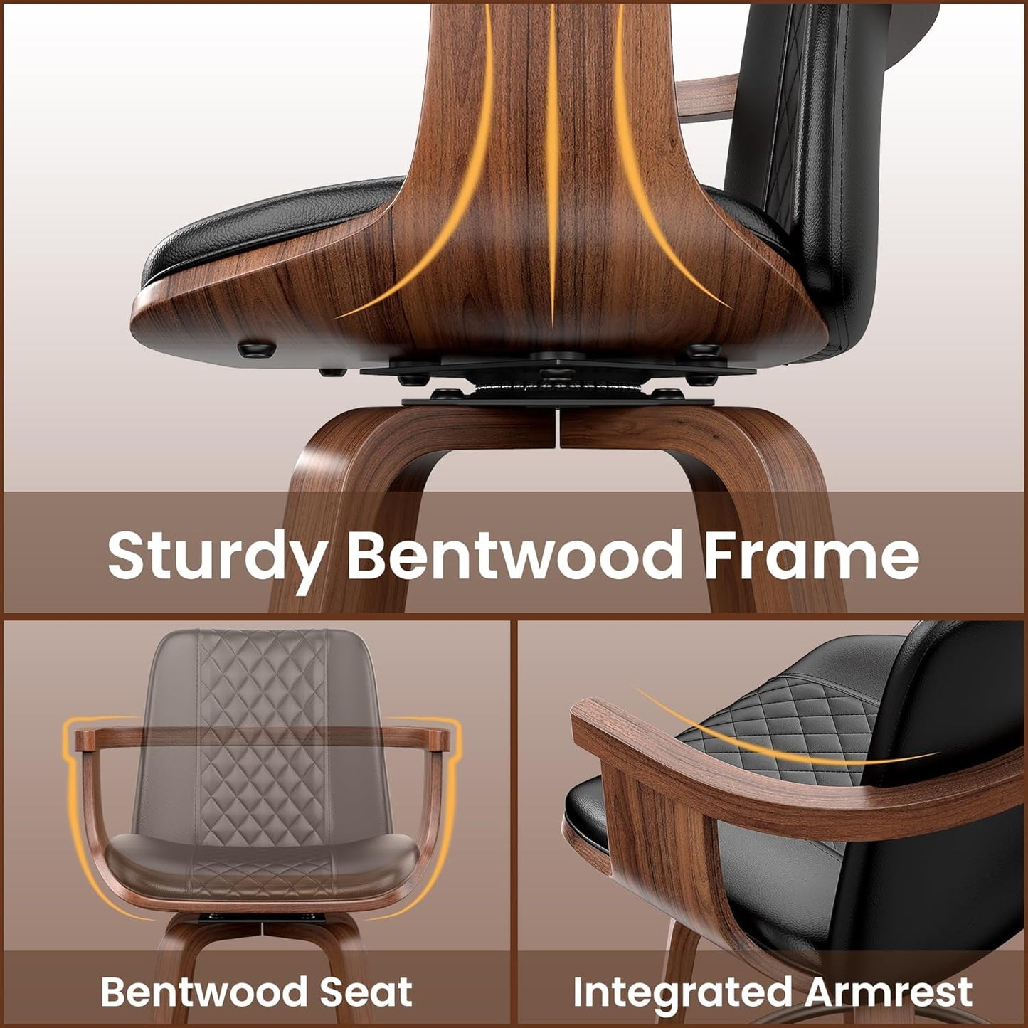 Set Of 3 26 Inch Bar Stools Black PU Leather Upholstery
