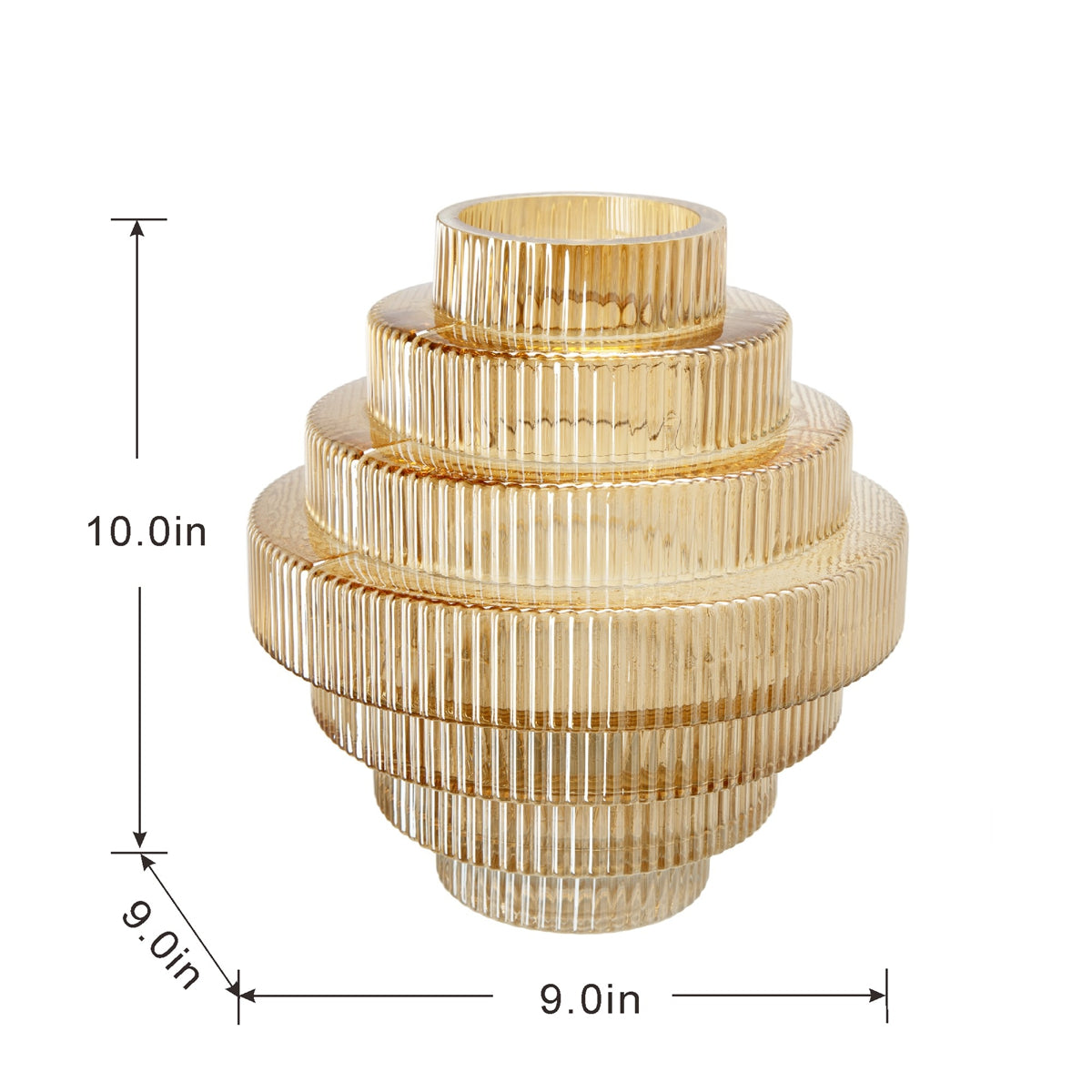 D9.1x9.8" Tiered Geometric Amber Luster Clear Vase