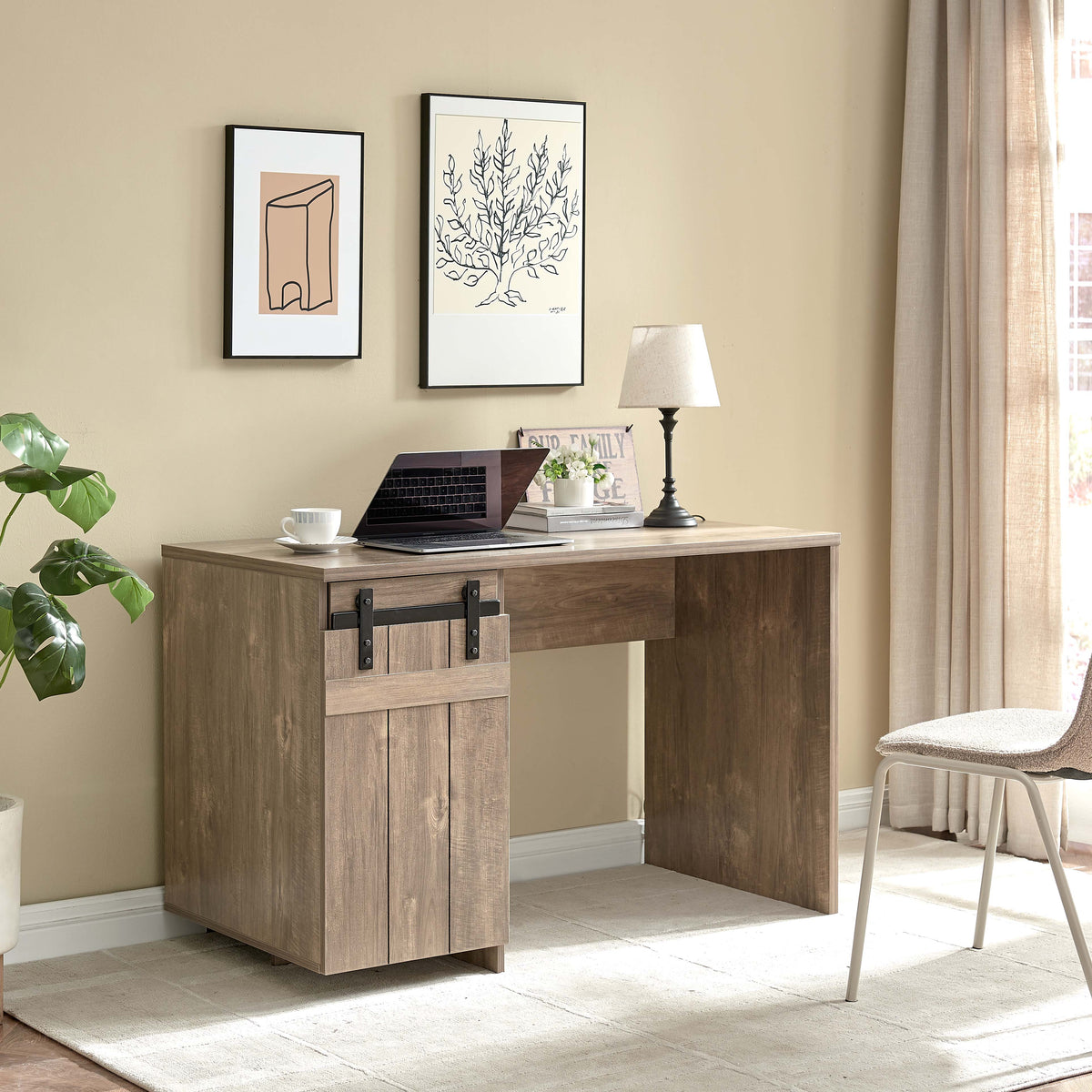 Home Office Desk with One Cabinet and Three Shelves