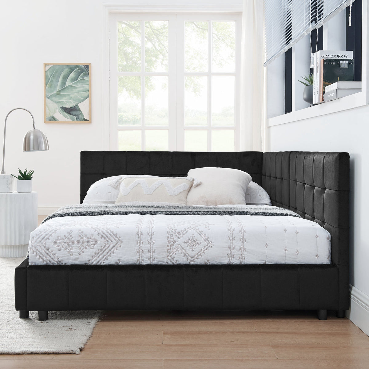 Full Size Upholstered Tufted Bed Frame - Black Velvet