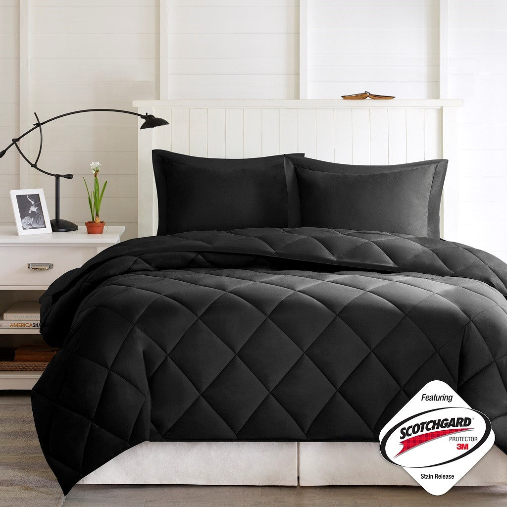 King 3M Scotchgard Diamond Quilting Reversible Down Alternative Comforter Set