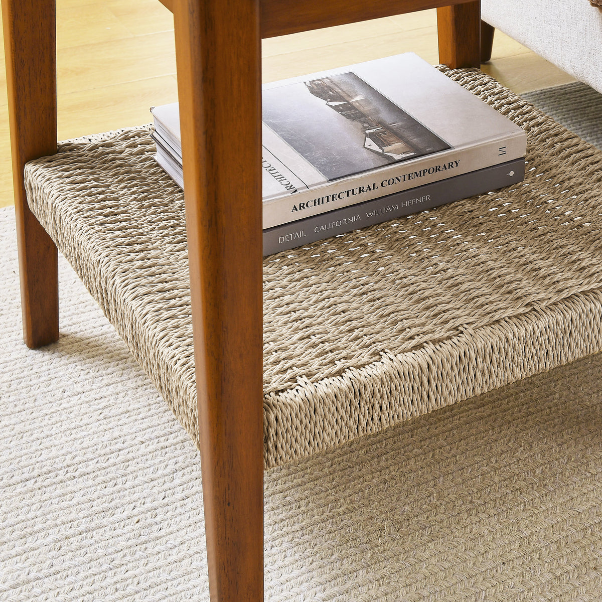 23" Mid-Century Side Table with Woven Shelf