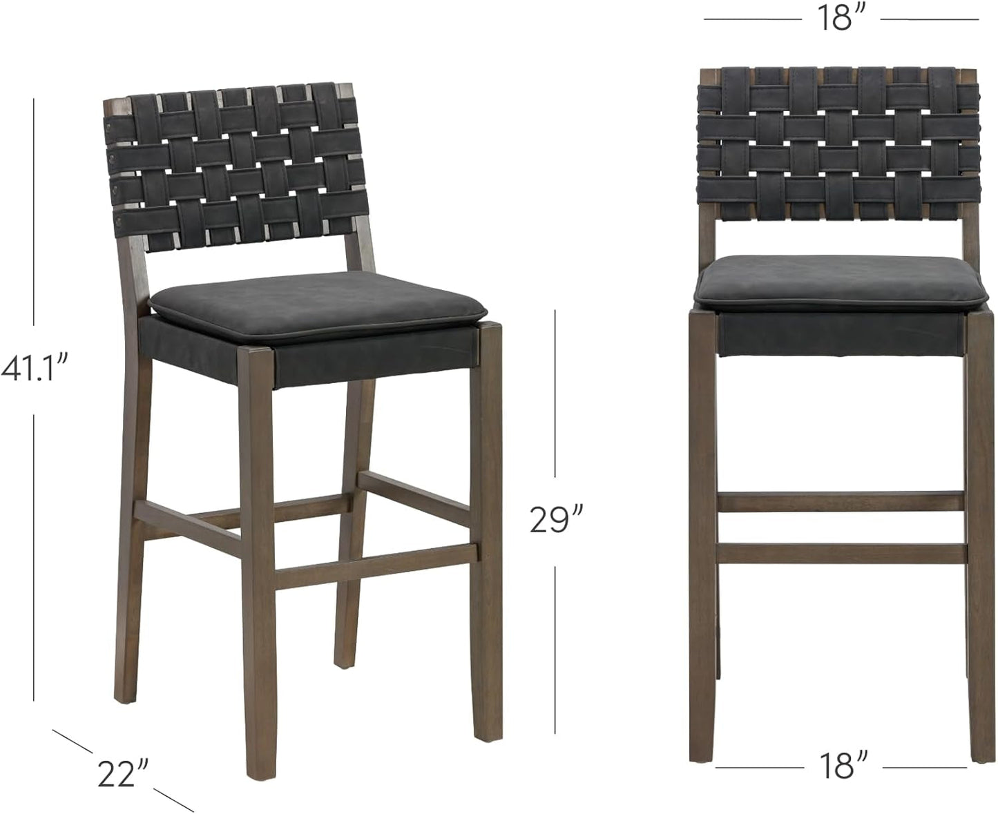 Cohen Mid Century Bar Stool 29 Inch Wood Black Faux Leather