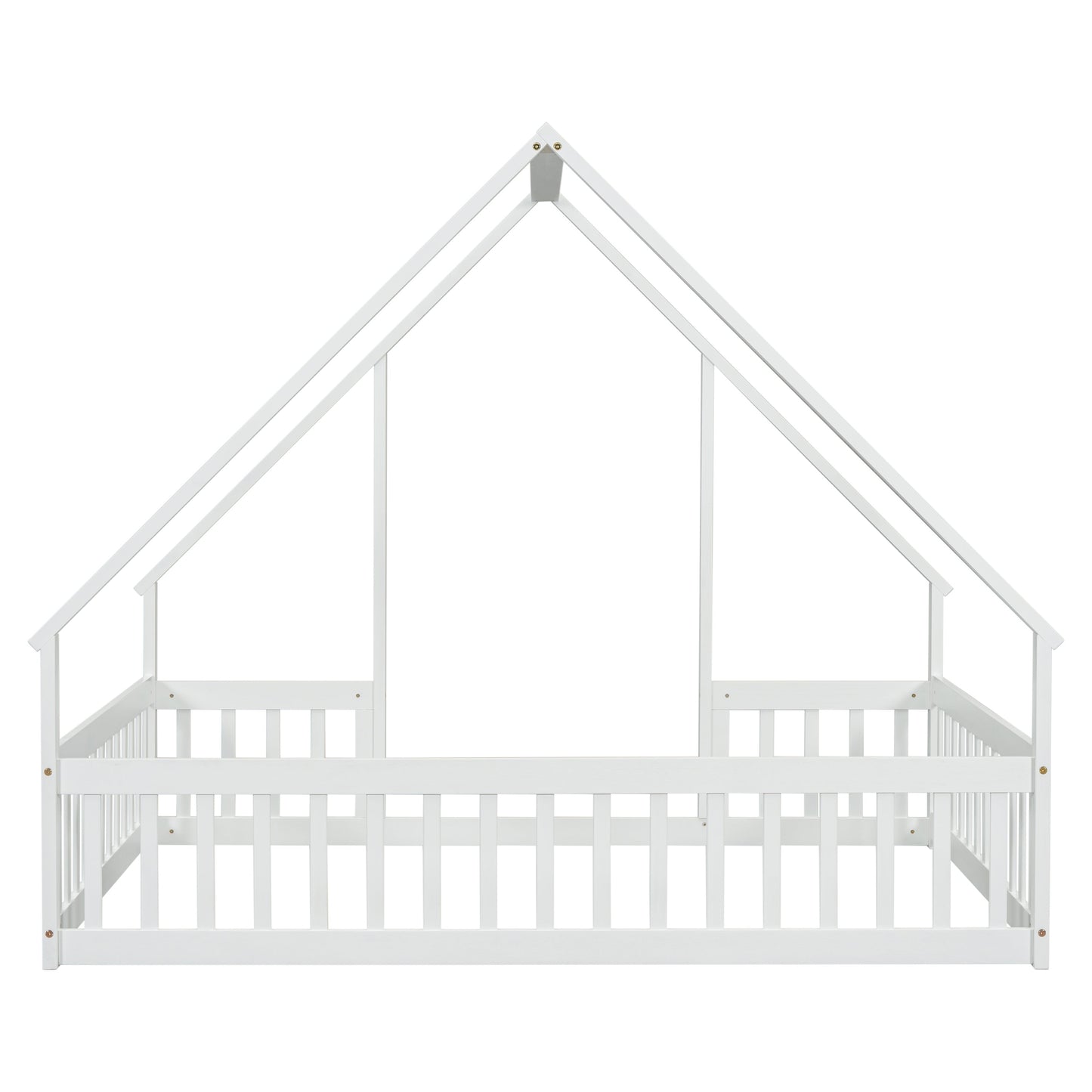 Full Wood House-Shaped Floor Bed with Fence, Guardrails