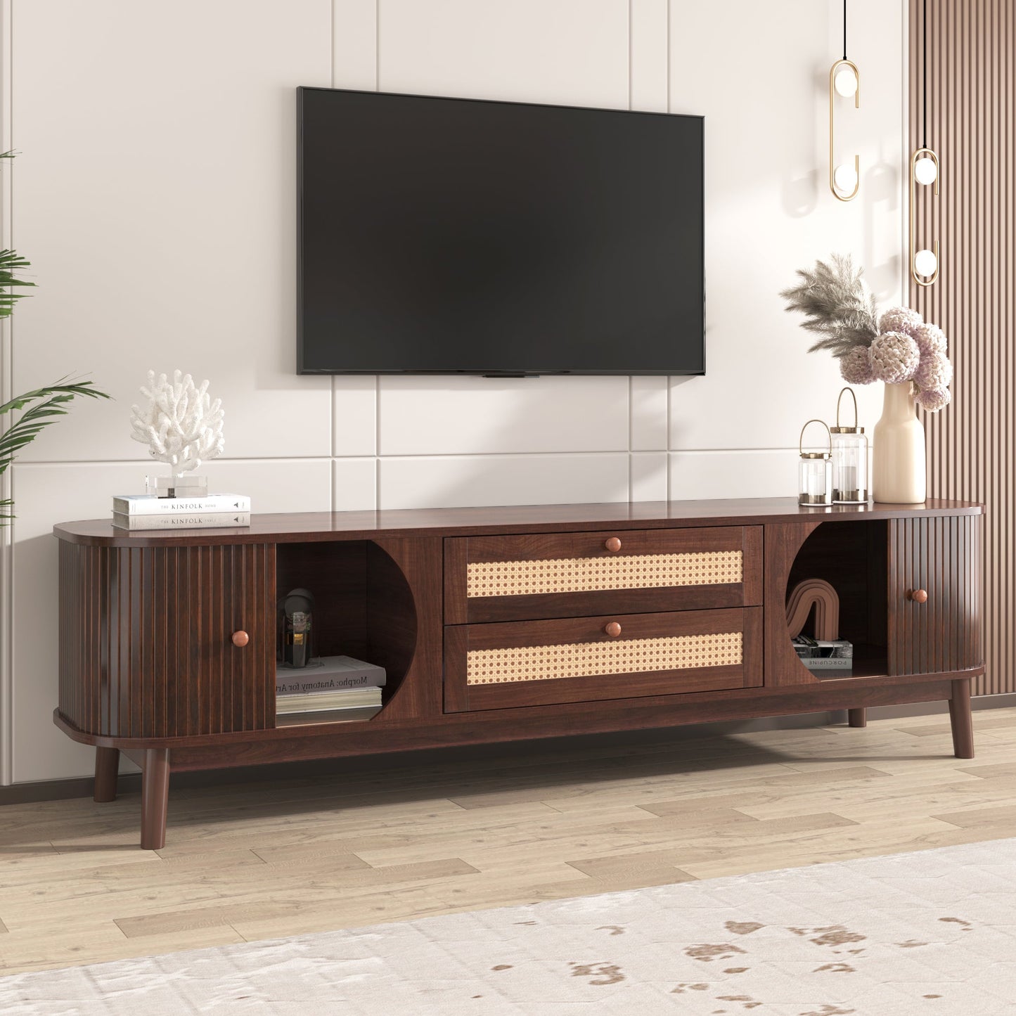 Modern Farmhouse Rattan TV Stand