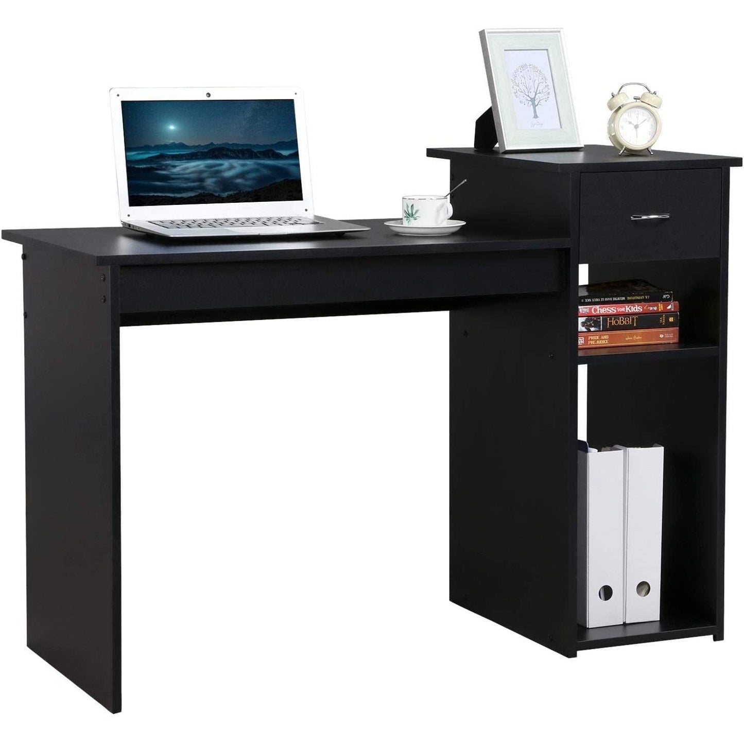 Black Wooden Computer Desk With Storage Drawer Cpu Stand