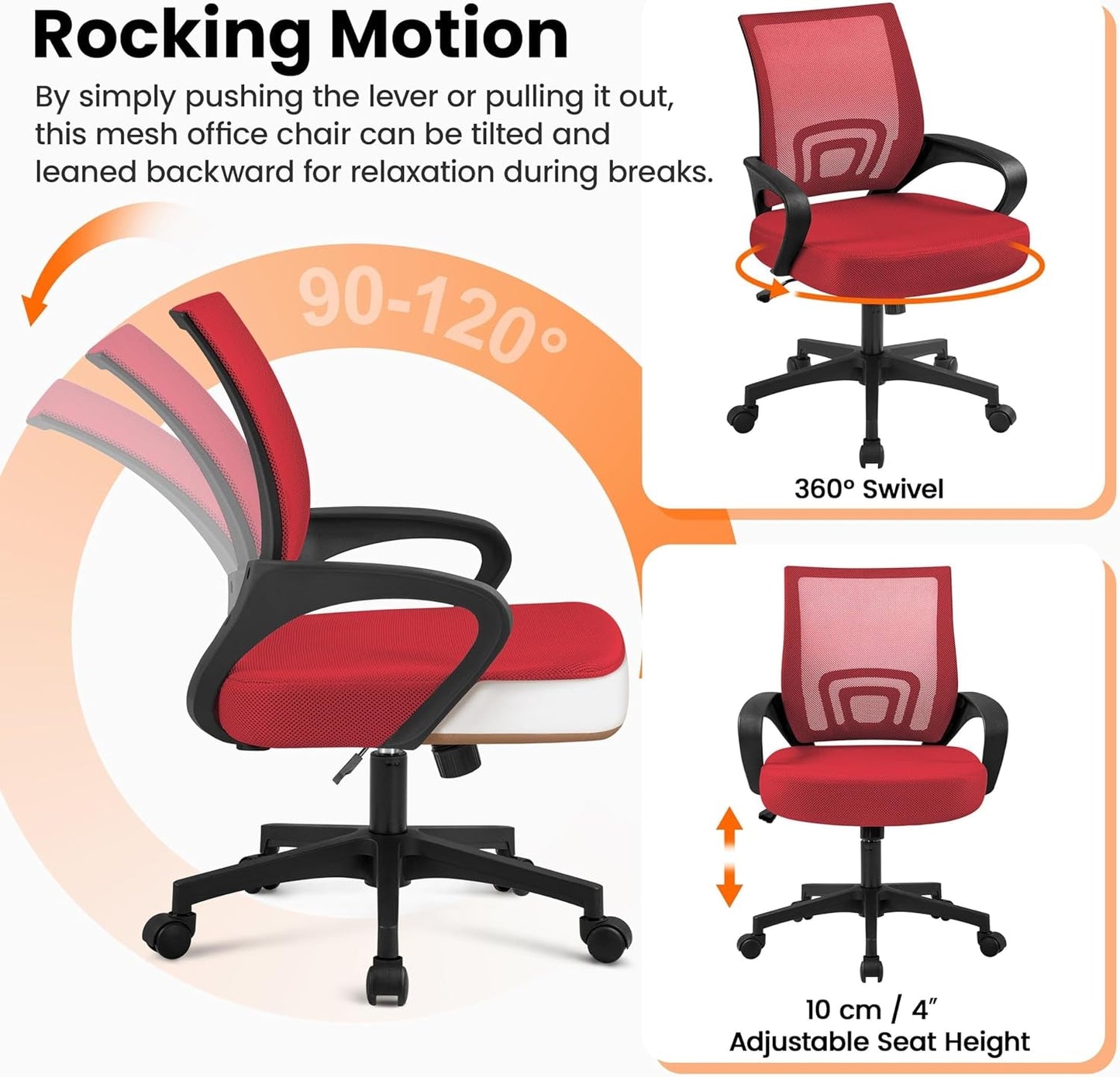 Ergonomic Red Mesh Office Chair With Lumbar Support