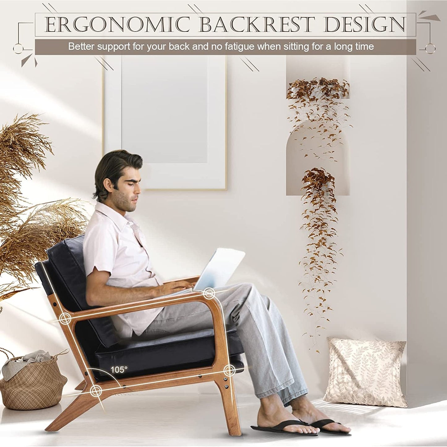 Modern Black Accent Chair With Thick Cushioned Seat