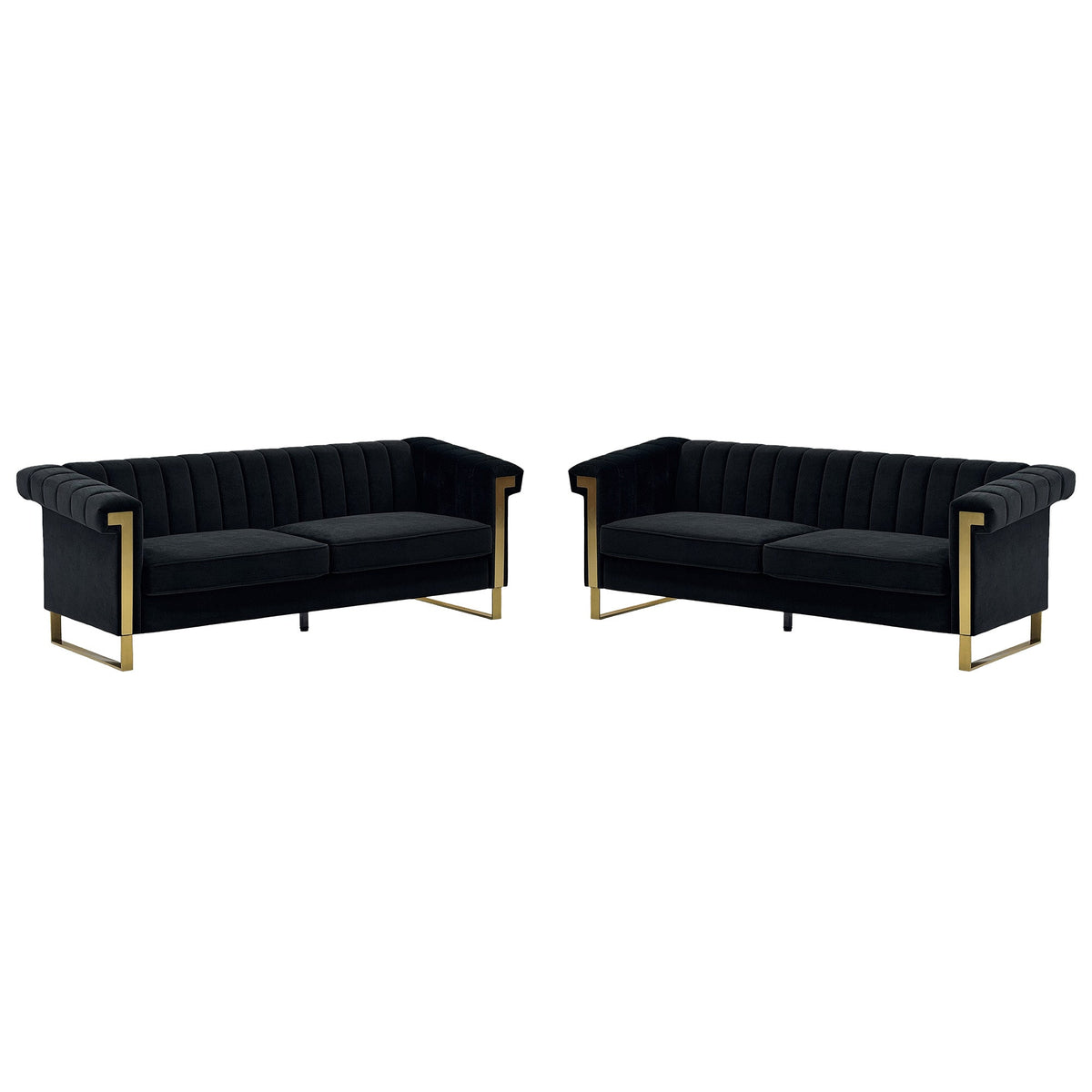 Black Velvet 2 Piece Sofa Set