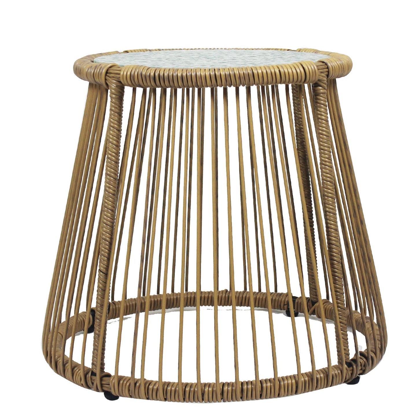 6PCS Outdoor Patio Balcony Natural Color Wicker Sofa Chair Set with Beige Cushion,Round Tempered Glass Table