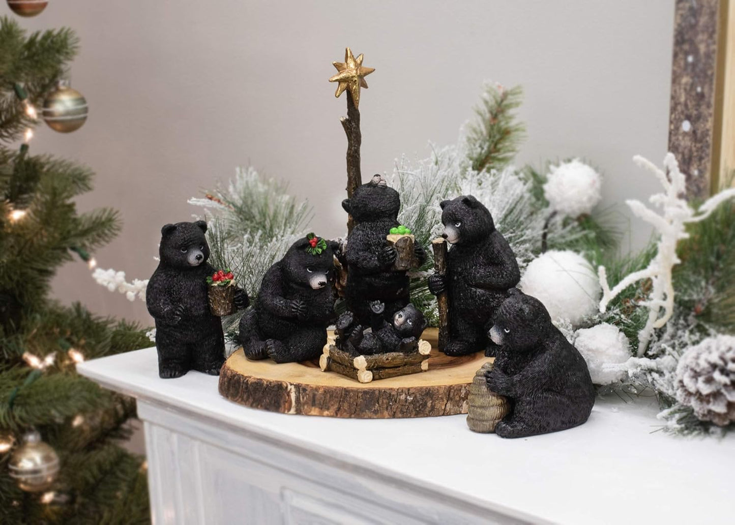 6 Piece 9.5 Inch Black Bear Nativity Set