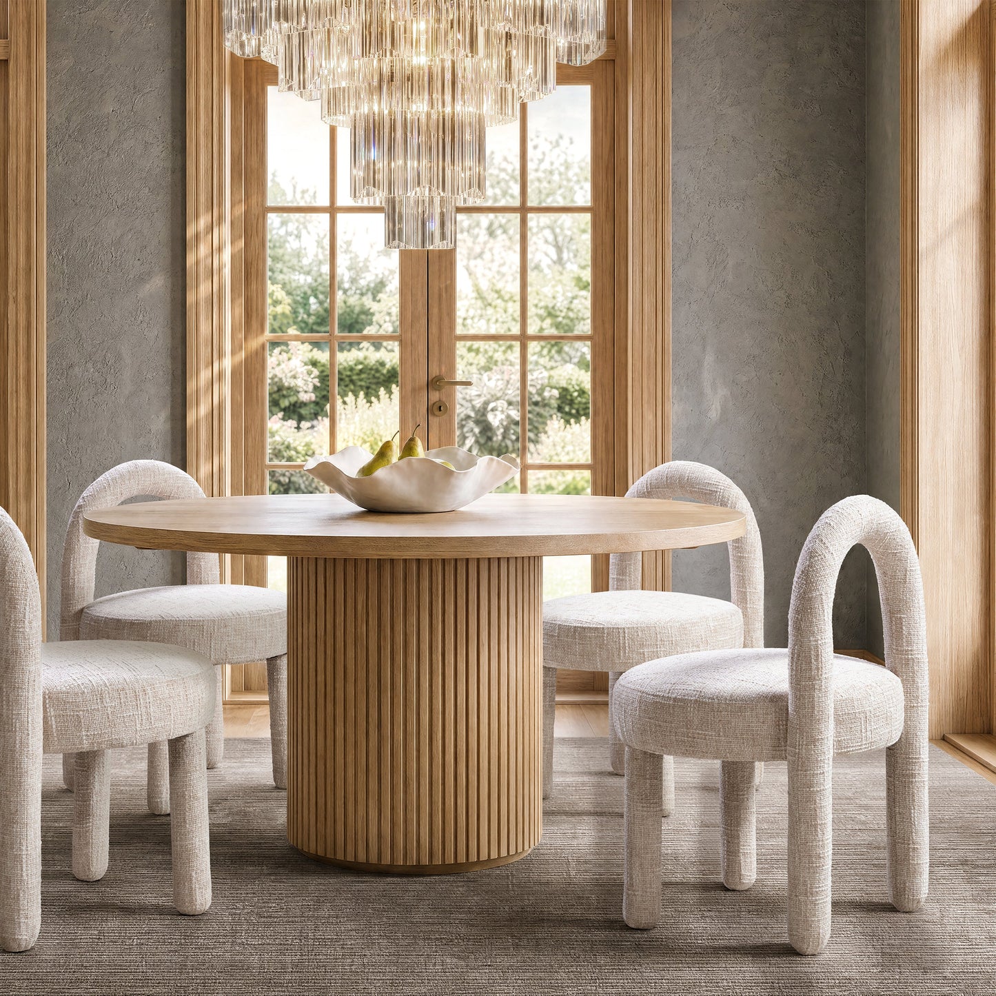 Penny Round Arched Fully Upholstered Dining Side Chair, Set of 2, Travertine
