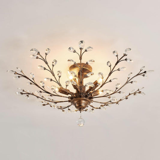 Bronze Five Light Vintage Crystal Chandelier Dimmable